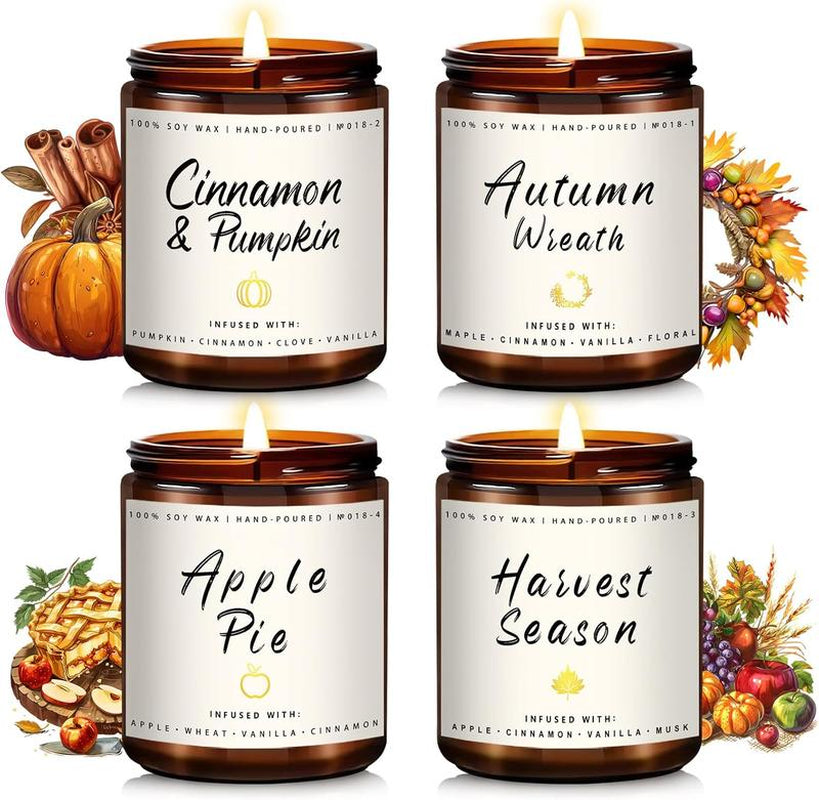 Fall Candle Set - 4 Pack Fall Scented Candles for Home Decor - Freshener