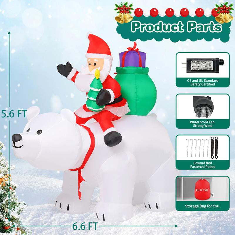 GOOSH 6 FT Christmas Inflatables Santa Clause Riding Bear with Shaking Head Outdoor Decorations Blow up Yard Decor with LED Lights for Xmas Holiday Party Indoor Garden Lawn Décor