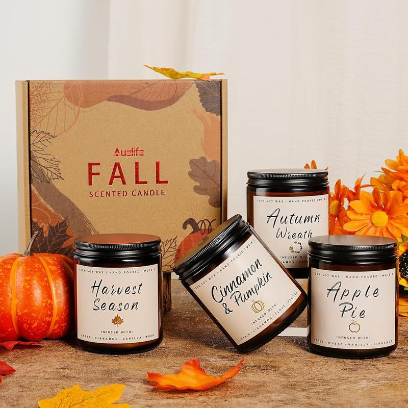 Fall Candle Set - 4 Pack Fall Scented Candles for Home Decor - Freshener