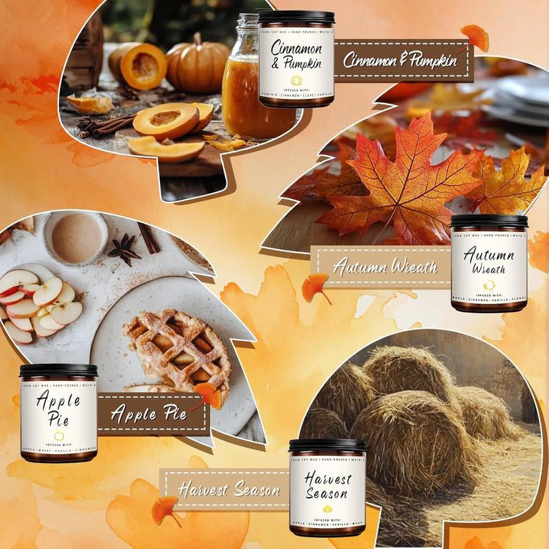Fall Candle Set - 4 Pack Fall Scented Candles for Home Decor - Freshener