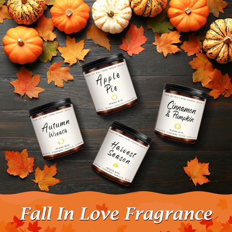 Fall Candle Set - 4 Pack Fall Scented Candles for Home Decor - Freshener