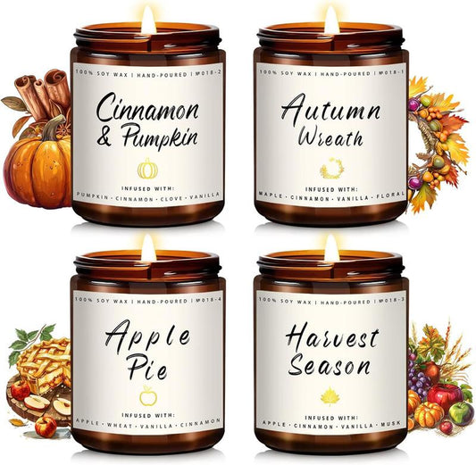 Fall Candle Set - 4 Pack Fall Scented Candles for Home Decor - Freshener