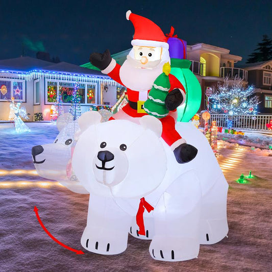 GOOSH 6 FT Christmas Inflatables Santa Clause Riding Bear with Shaking Head Outdoor Decorations Blow up Yard Decor with LED Lights for Xmas Holiday Party Indoor Garden Lawn Décor